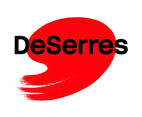 The logo of deserres in black and red with white background